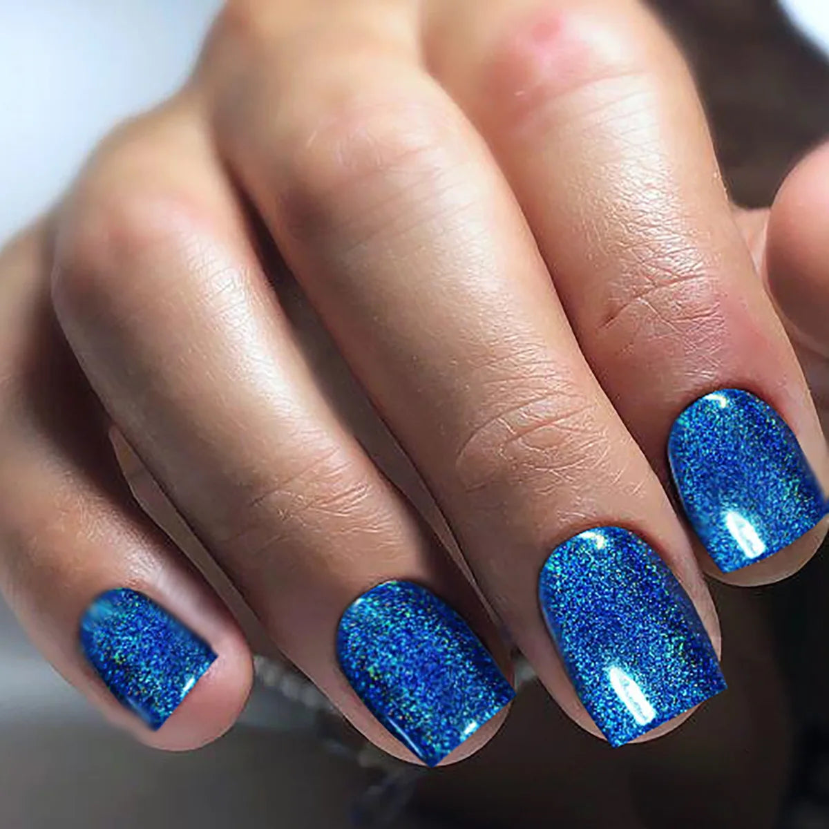 24pcs/set short square fake nails super flash glitter UV nail tips black blue green pink gold faux ongles press on false nail