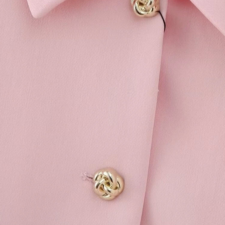 TRAF Spring Elegant Women Pink Y2K Short Blazer Metal Flower Button Long Sleeve Female Suit Jacket Turn Down Collar Tops