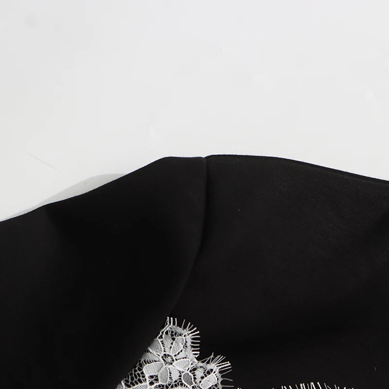 TWOTWINSTYLE Hit Color Slimming Spliced Lace Dresses for Women Round Neck Half Sleeve Split Temperament Dress Female Fashion New