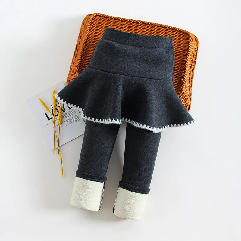 Girls Winter Leggings Pants Kids Pants Fleece Legging for Girls Thick Warm False Two Pieces Culotte Children Skirtpants Trousers dark gray3