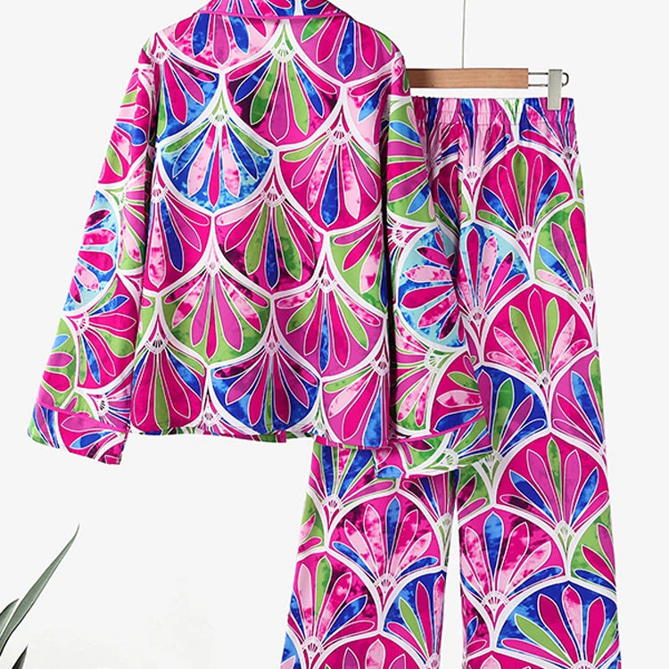 Plus Size 5XL VONDA Women Vintage Printing Long Sleeve Tops Wide Leg Pant Sets Outfits 2025 Casual Loose Bohemian 2 Piece Suits