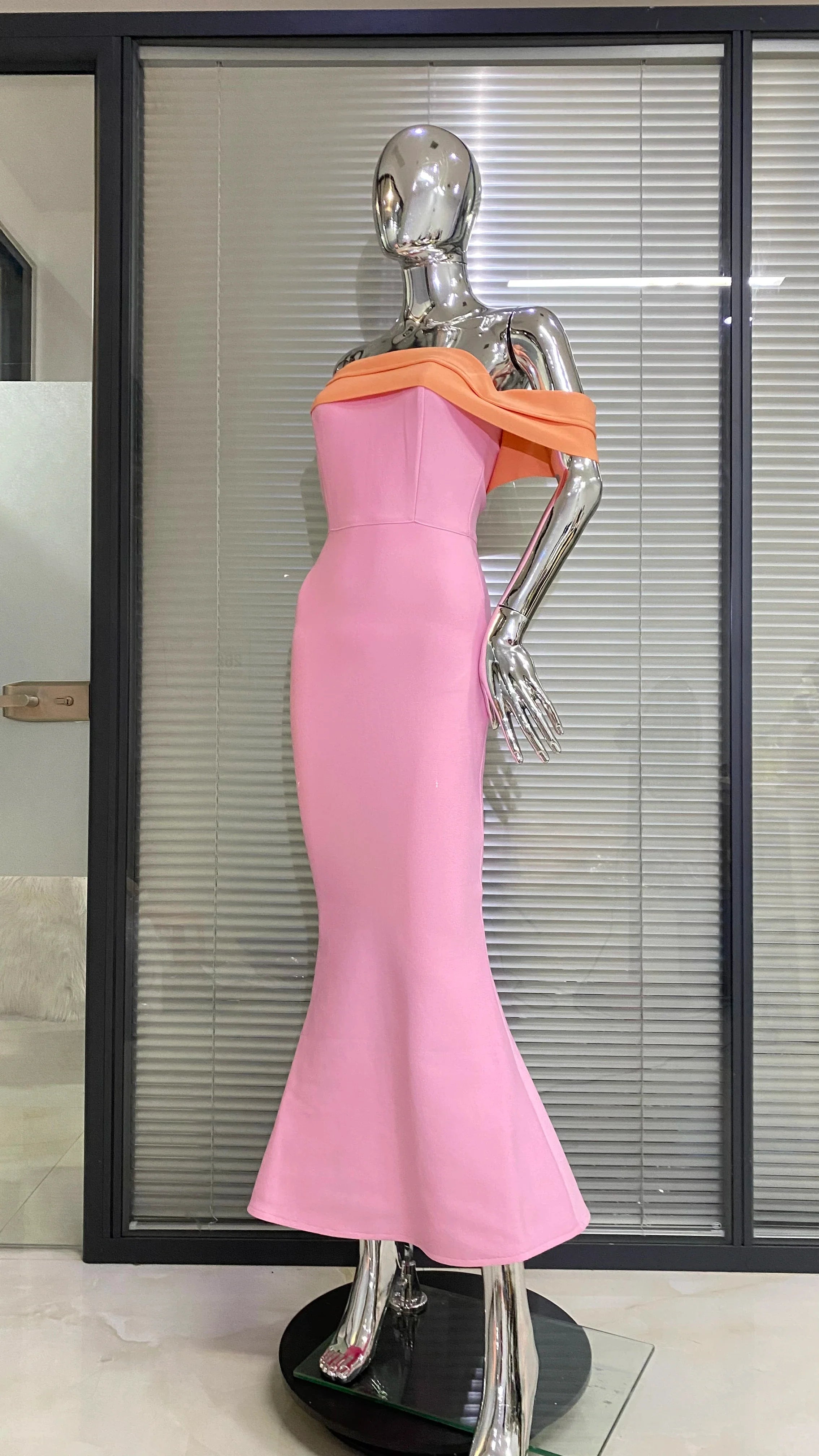 Arrival Pink Color Women Sexy Off the Shoulder Bodycon Bandage Long Maxi Dress Celebrate Evening Party Birthday Dress