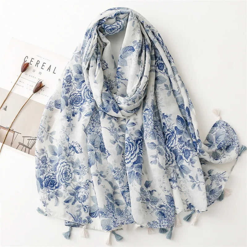 2023 Fashion Paisley Abstract Floral Tassel Viscose Shawl Scarf Lady High Quality Wrap Thin Pashmina Stole Muslim Hijab 180*90Cm 65