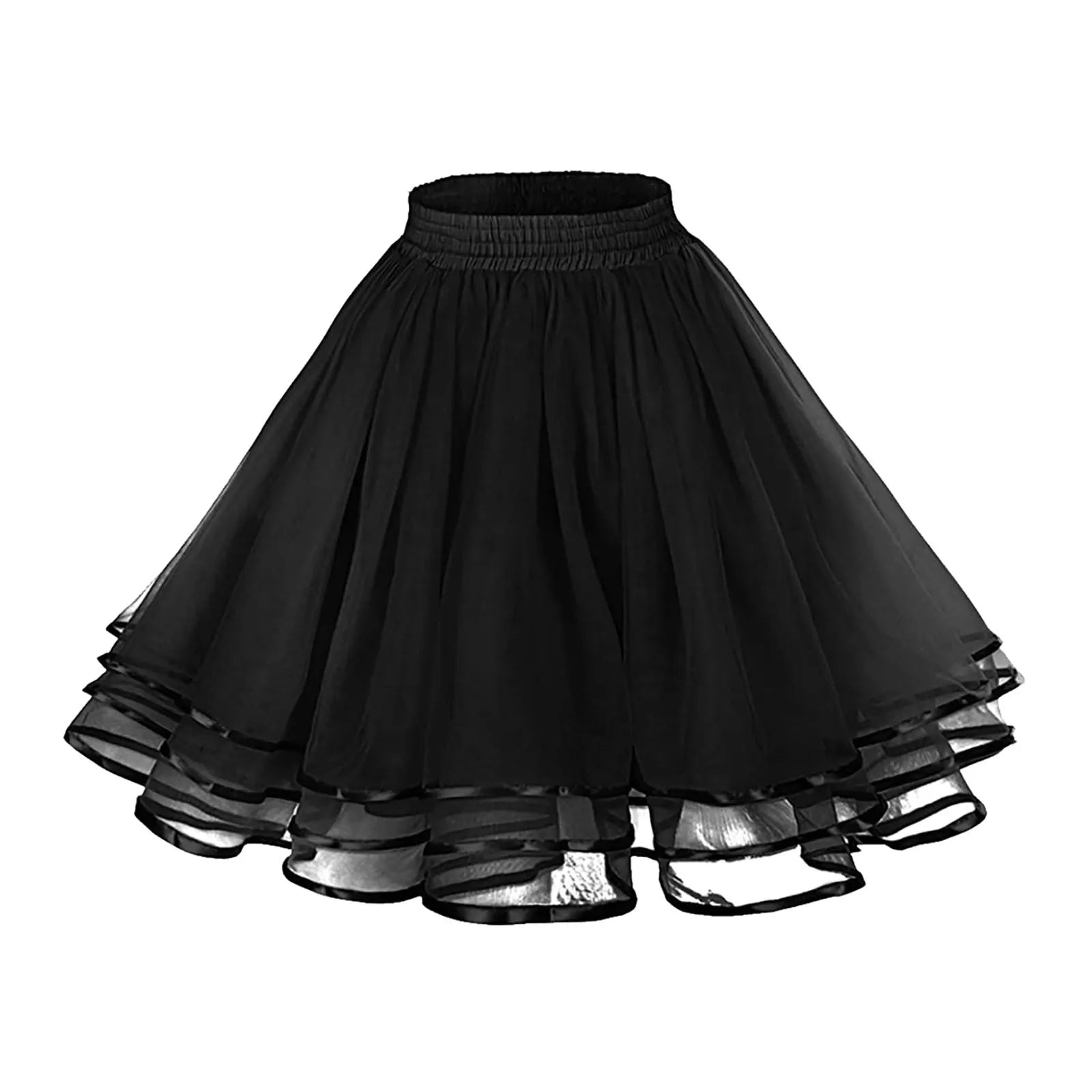 Women Carnival Ball Gown Skirt Party Stage Performance Pleated Skirt High Waist Solid Color A-Line Skirts Costumes Clothes black One Size