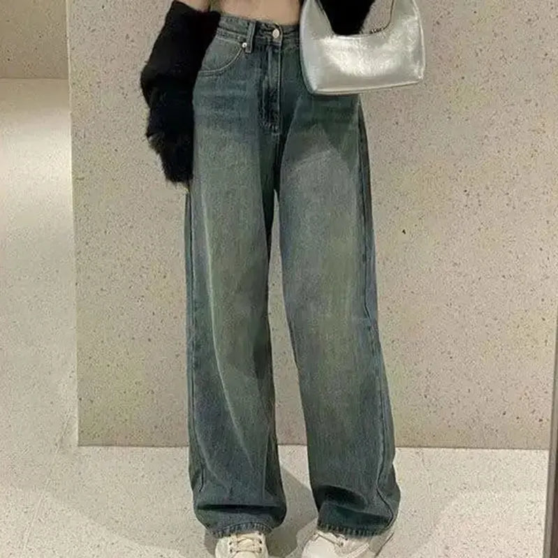 Jeans for Women Vintage Streetwear Baggy Y2K Denim Trousers Female 2024 Spring Summer New High Waist Straight Leg Pants