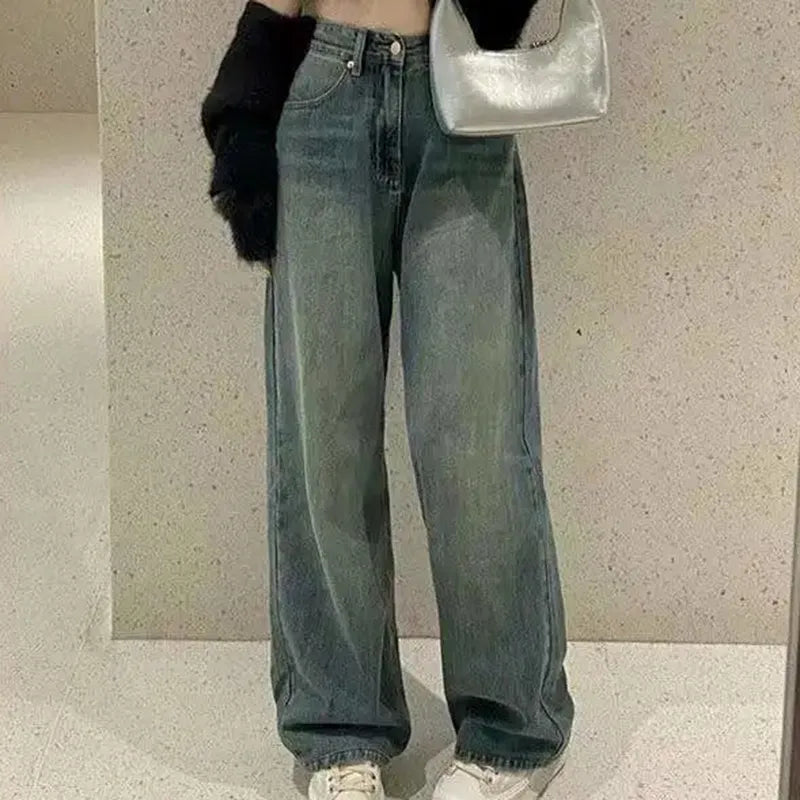Jeans for Women Vintage Streetwear Baggy Y2K Denim Trousers Female 2024 Spring Summer New High Waist Straight Leg Pants
