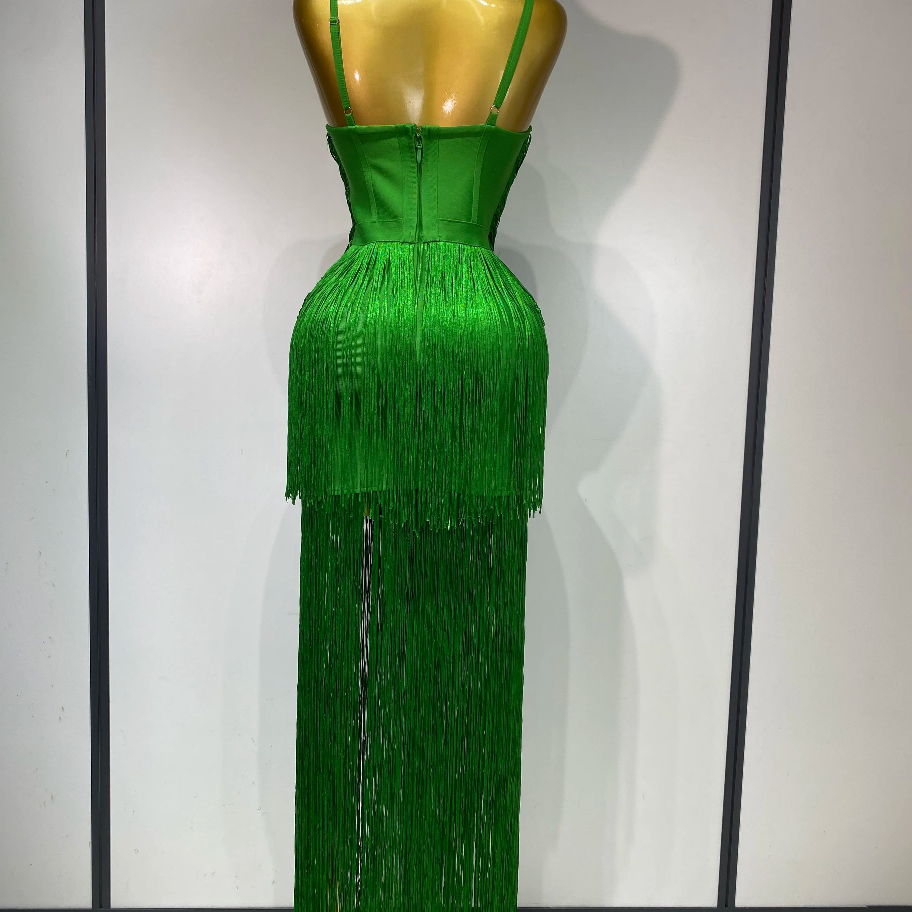 Women Sexy Backless Tassel Green Ankle Bodycon Bandage Dress 2025 Celebrity Elegant Evening Club  Luxury Birthday Party Outfit 