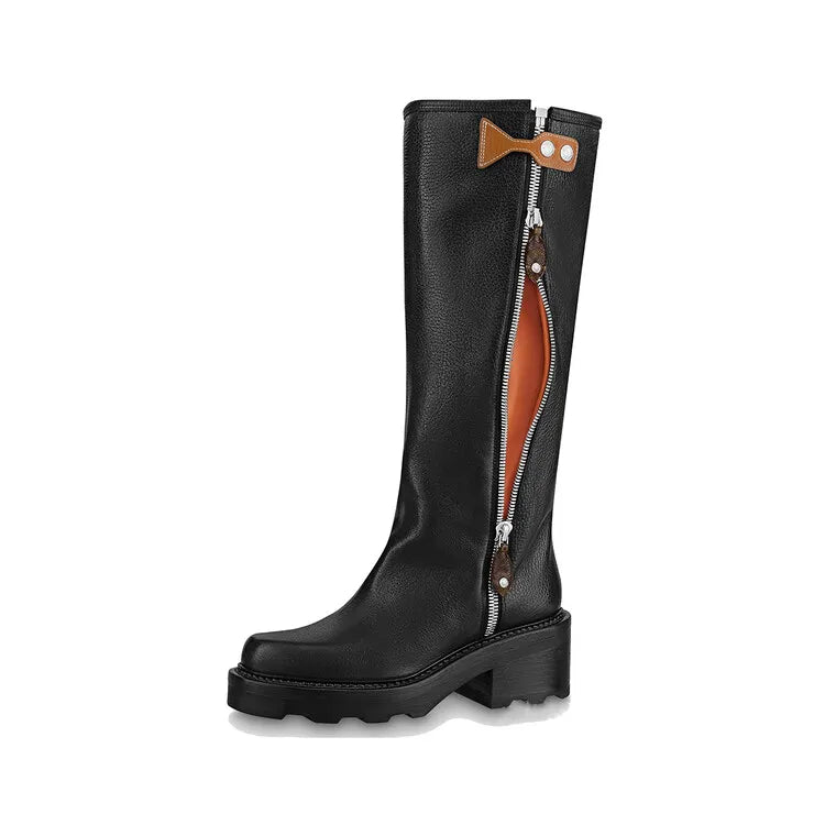 Brand Women's Boots Autumn and Winter Fashion Color Contrast Rivet Side Zipper High Heel Fashion Stage Show Party Boots 8806-black