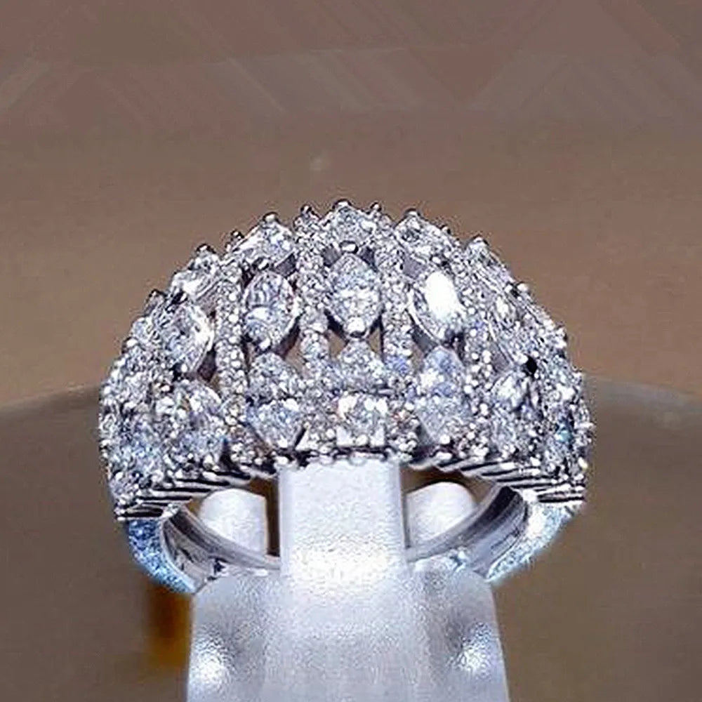 Full Bling Iced Out CZ Rings for Women Wide Band Luxury Bridal Wedding Ceremony Party Finger-ring New Trendy Jewelry F1505