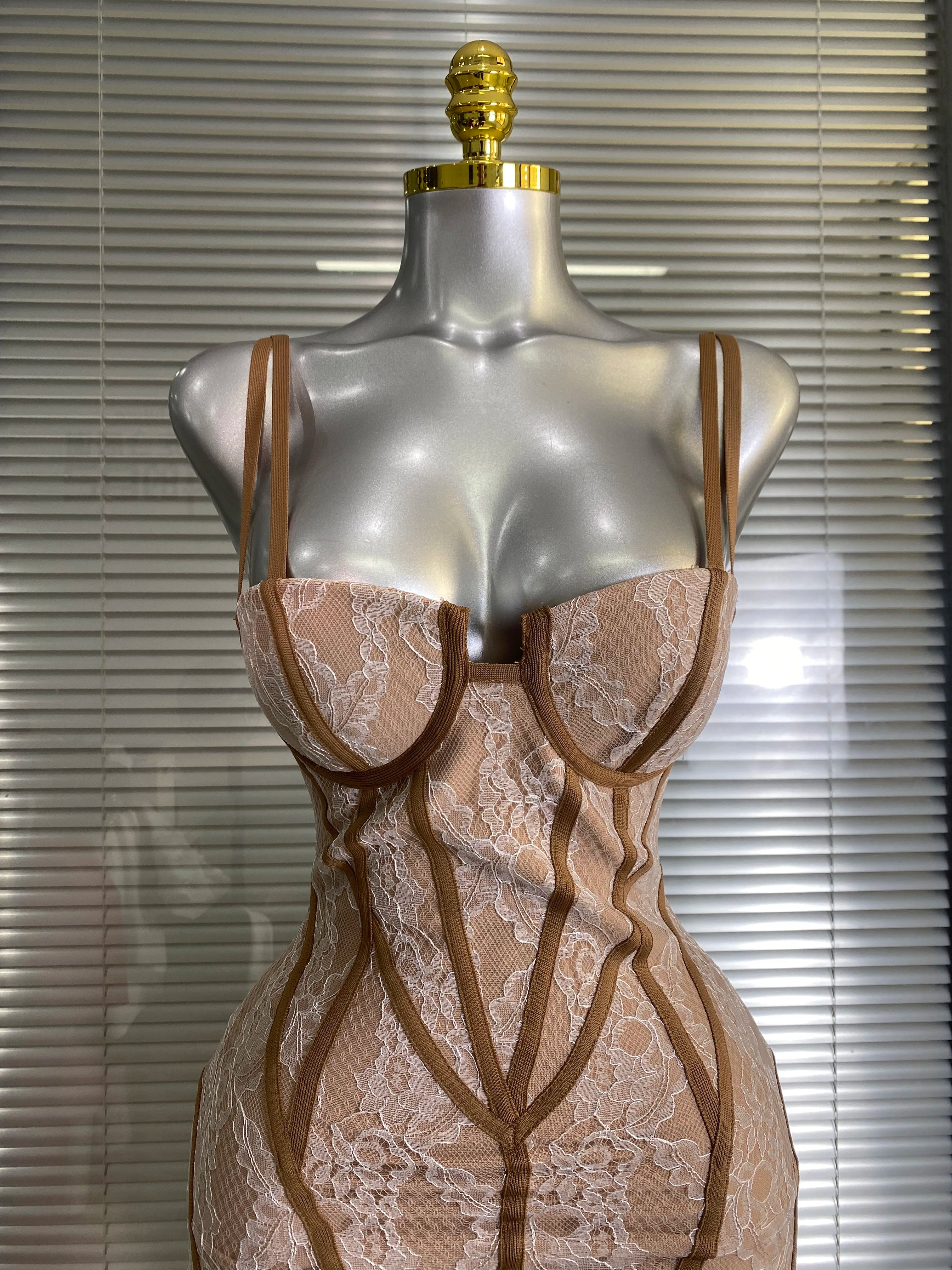 Vestido New INS Sexy Women Lace Midi Bandage Dress Celebrity Elegant High Street Knitted Bodycon Party Dress