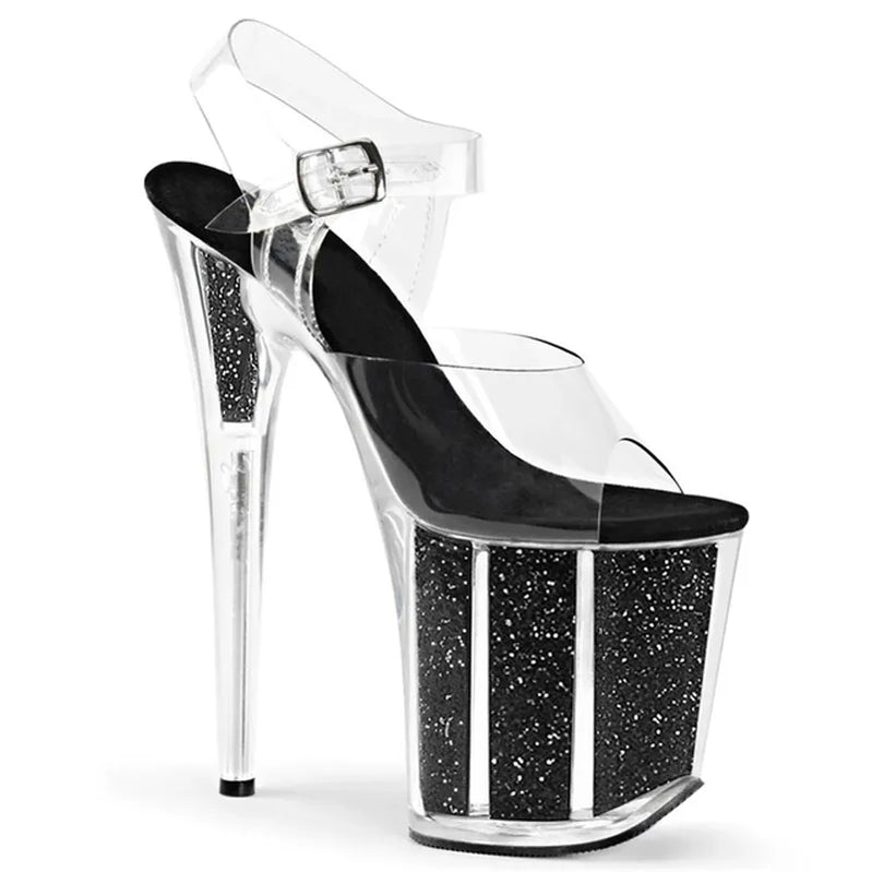 Fashion Sexy Pole Dancing Shoes Summer 20 Cm PVC Women Sandals Thin High Heels Buckle Strap Size 34-46