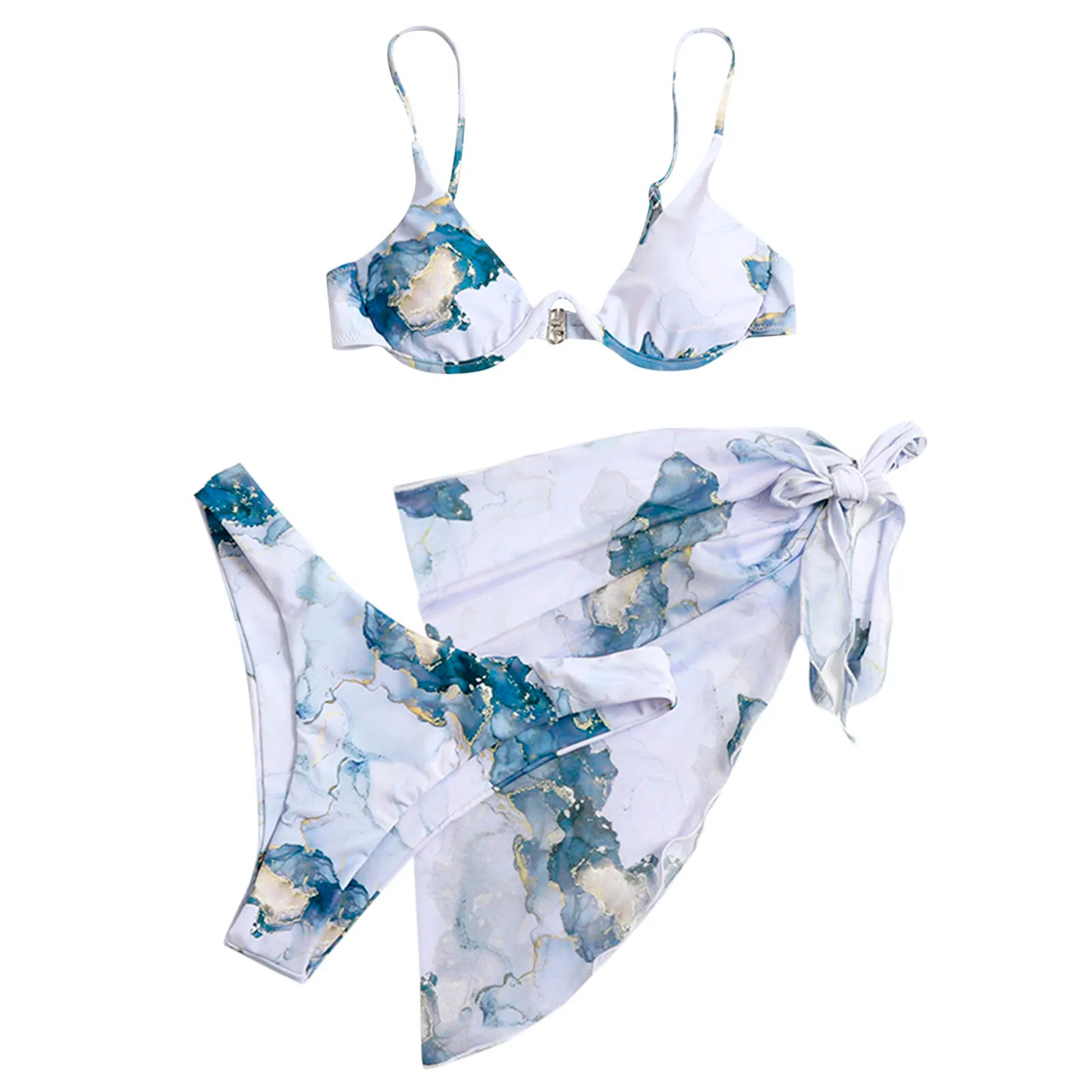 Bikini Women Two Piece Swimsuit With 1pcs Sarong Cover Ups Sexy Deep V-Neck Sling Swimwear Hawaiian Casual Bathing Suit