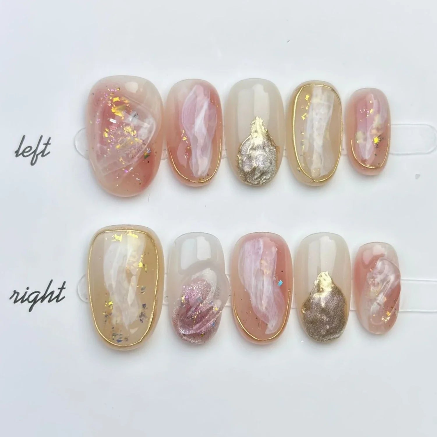 10Pcs Simple Short Lovely French Oval False Nails with Shell Gold Edge Wearing Atrificial Nail Sweet Fairy Fashion Acrylic Nails