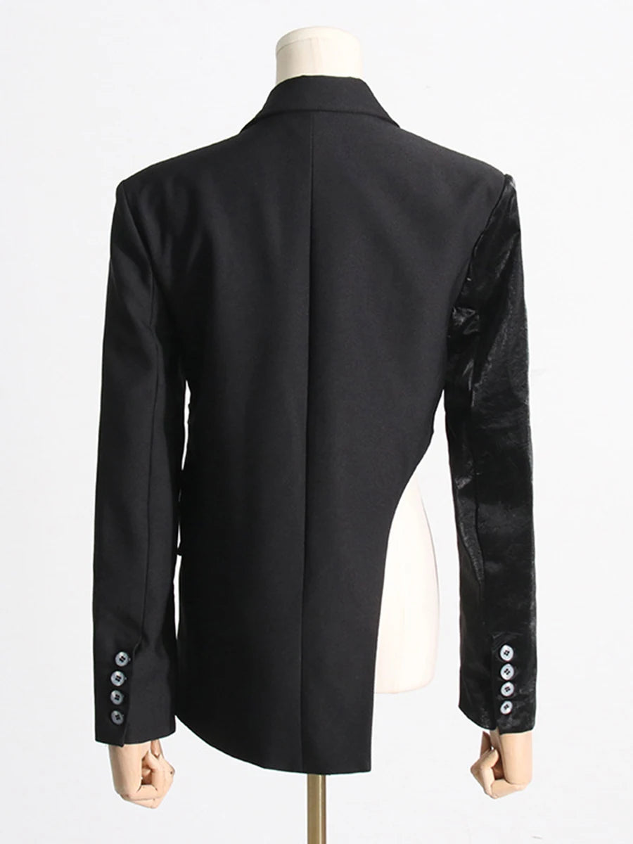 TWOTWINSTYLE Solid Spliced Zipper Irregular Jackets for Women Lapel Long Sleeves Patchwork Pockets Fshion Jacket Female Clothing