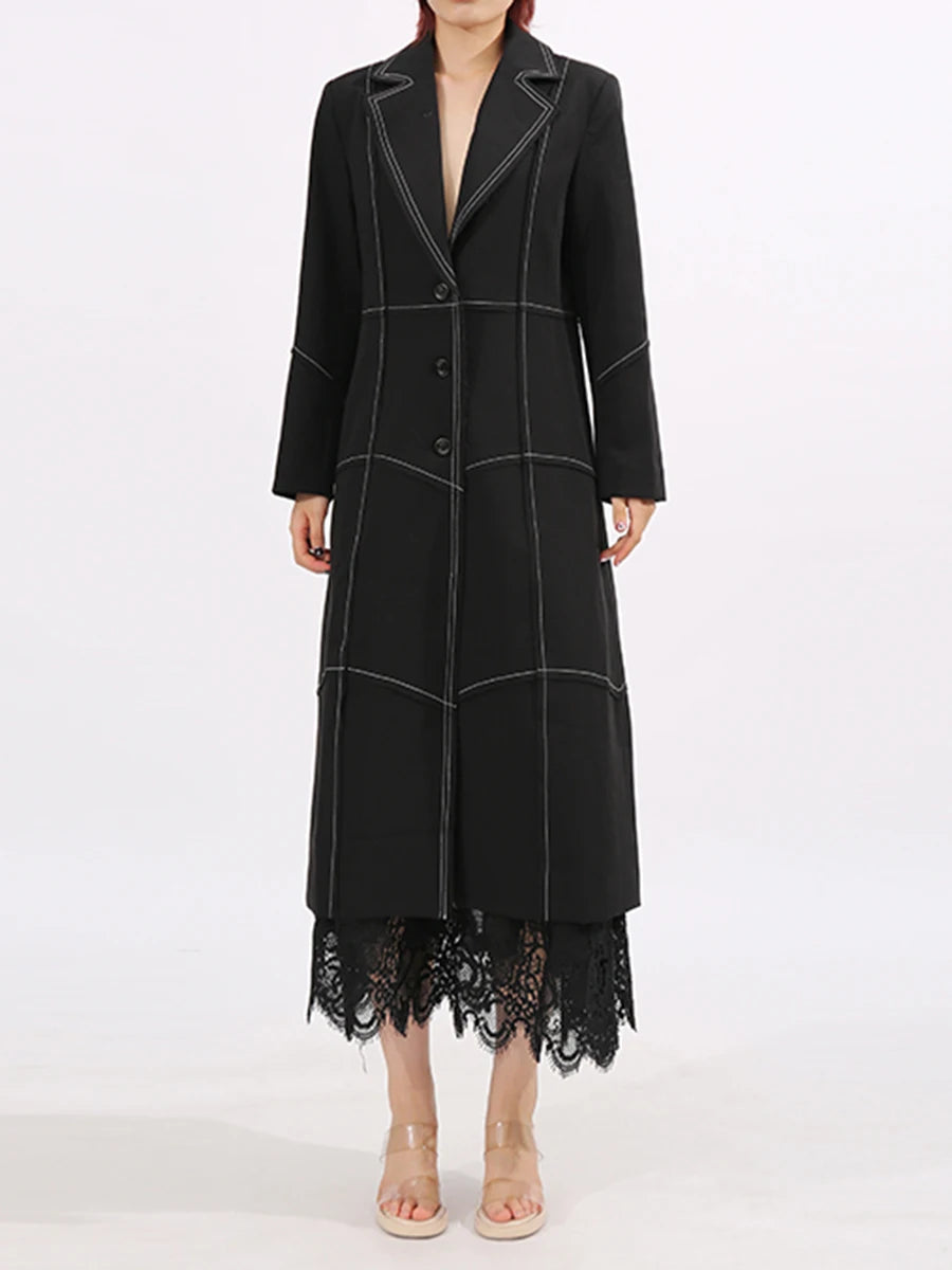 TWOTWINSTYLE Slimming Spliced Single Breasted Elegant Trench for Women Lapel Long Sleeves Temperament Jacket Femlae Clothing New