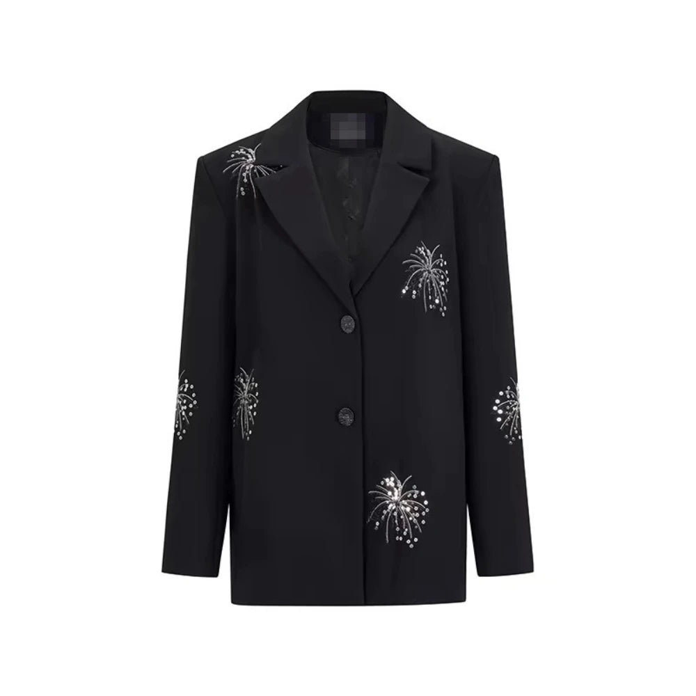TWOTWINSTYLE Solid Spliced Sequin Elegant jackets for Women Lapel Long Sleeves Patchwork Single Breasted Casual jacket Female