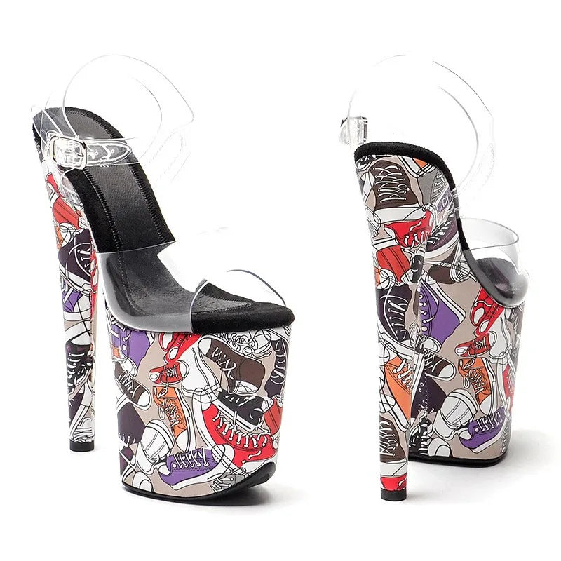 LAIJIANJINXIA New 20CM/8inches PVC Upper Fashion Sexy Exotic High Heel Platform Party Women Sandals Pole Dance Shoes 211 color 1