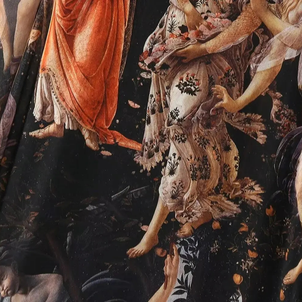 Women Fashion Oil Painting Printing Mesh Slim Midi Dress Female Chic O Neck Long Sleeve Casual Party Vestidos