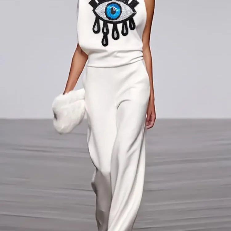 Freeacy Female T-shirt Summer New Stylish Eyes Printed Sleeveless Asymmetrical Tops Women s Daily Casual Streetwaer Shirt