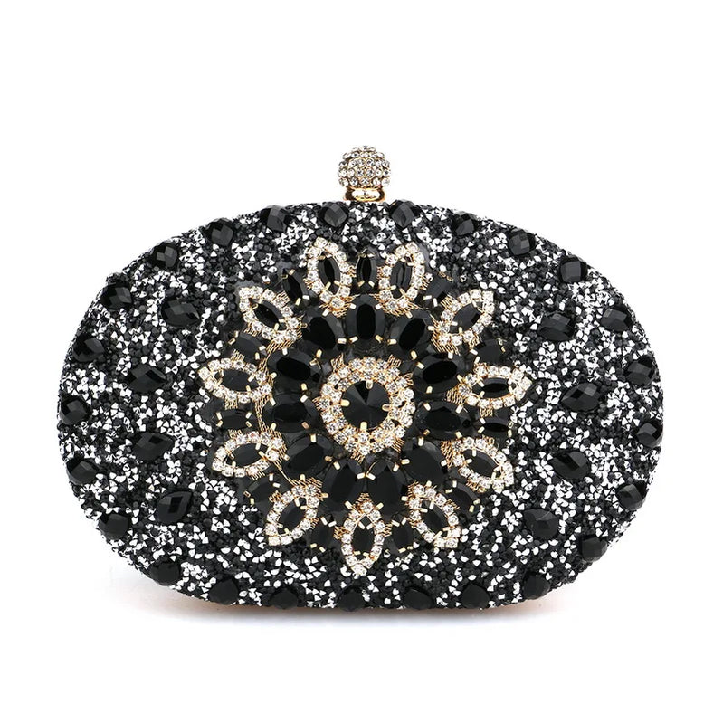 Diamonds Purple Color Women Evening Bags Flower Rhinestones Egg Design Fashion Female Clutch Handbags YM3108black