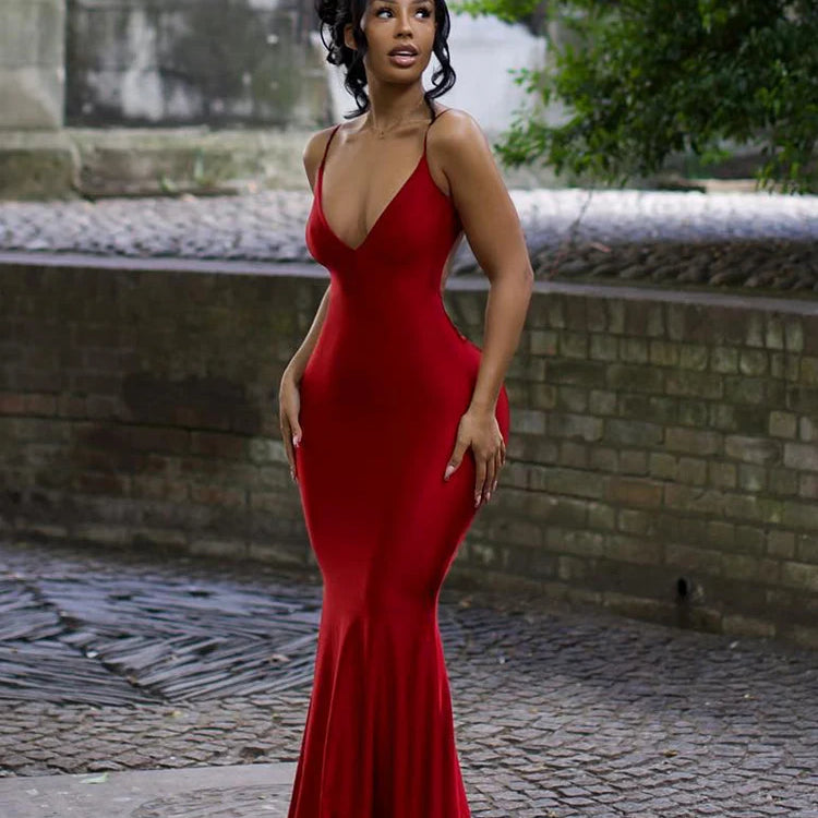 Shiny Spaghetti Strap Maxi Dress Women Solid Sexy Backless Ruched Cleavage Body-shaping Robe Lady Hipster Street Clothing