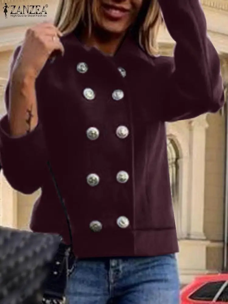 Warm Long Sleeve Outwears Women Tweed Coat Winer England Style Thin Trench Coat Casual Buttons Commuting Jackets