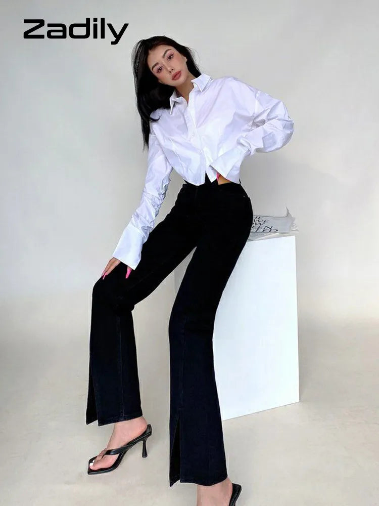 Spring Korean Style Long Sleeve White Shirt Women Sexy Button Ladies Crop Tops Blouse Street New In Female Clothing