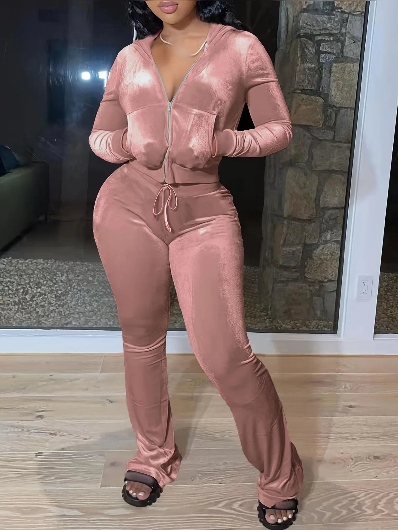 Plus Size 1XL-5XL Women Fashion Round Neck Solid Color Two Piece Set Ladies Casual Long Sleeve T-Shirt & Pants Outfit