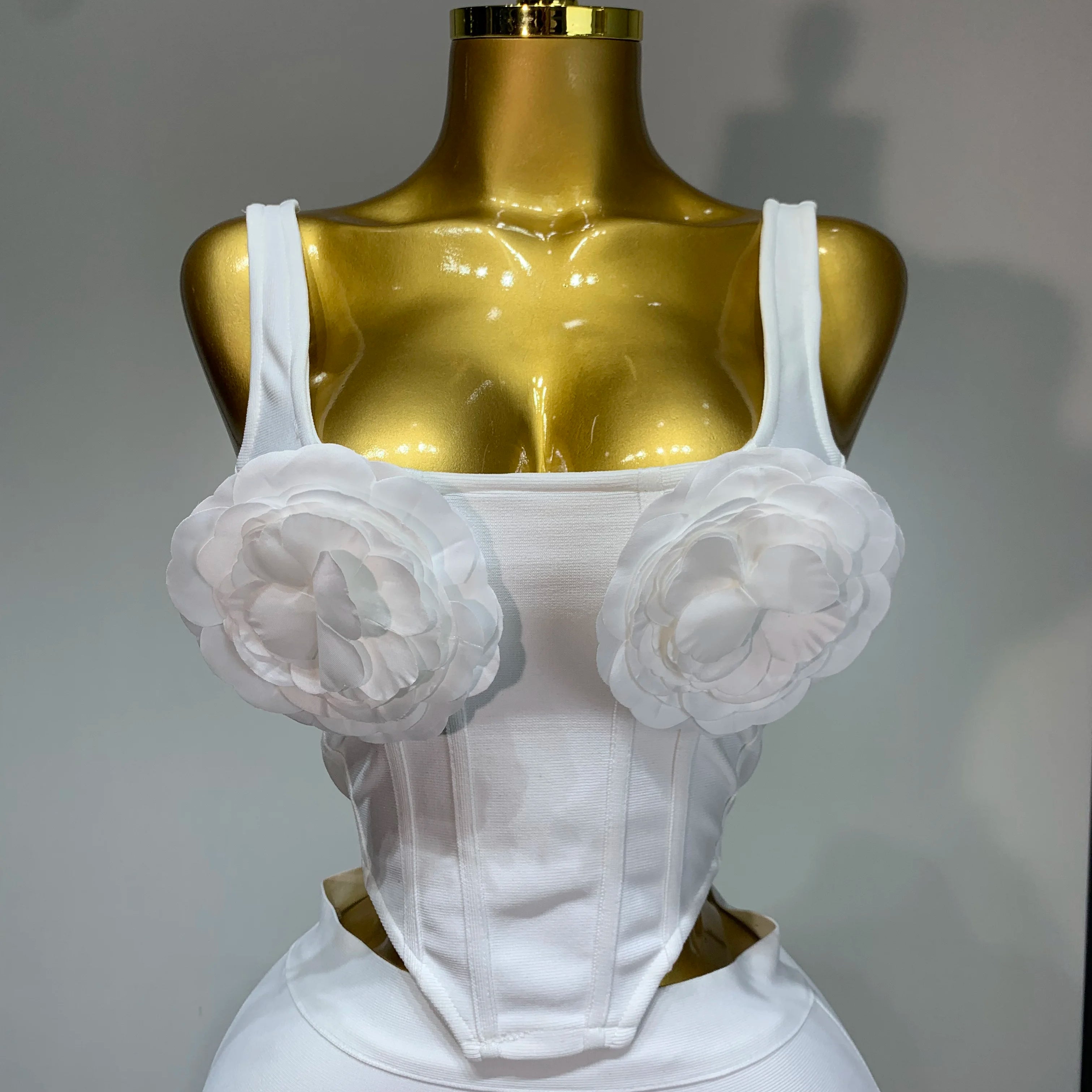 High Quality Women Sexy Square Collar Backless Flower Bandage Two Piece Set 2025 Knitted Elegant Evening Club Party Clothing