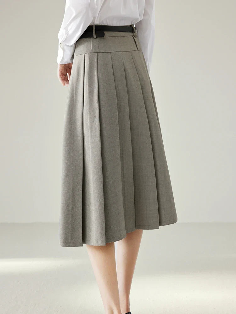 Vimly Elegant Work Flared Pleated Skirts for Women 2023 Fall Fashion Office Lady Woman Autumn A Line Midi Skirt Clothes M2935