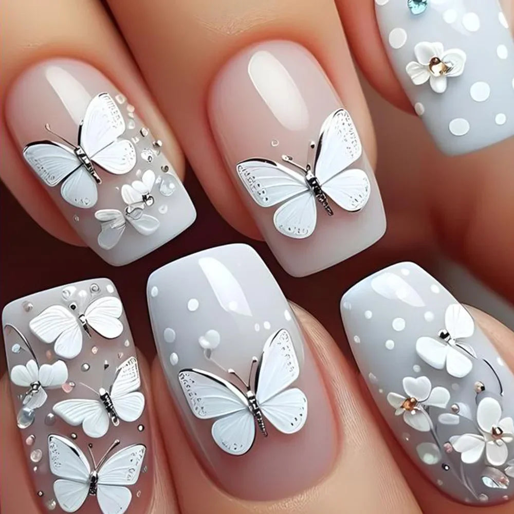 24 peças de unhas postiças de rosas vermelhas, flores longas, balé, design de unhas postiças francesas, cobertura total, pontas de unhas postiças vestíveis, arte
