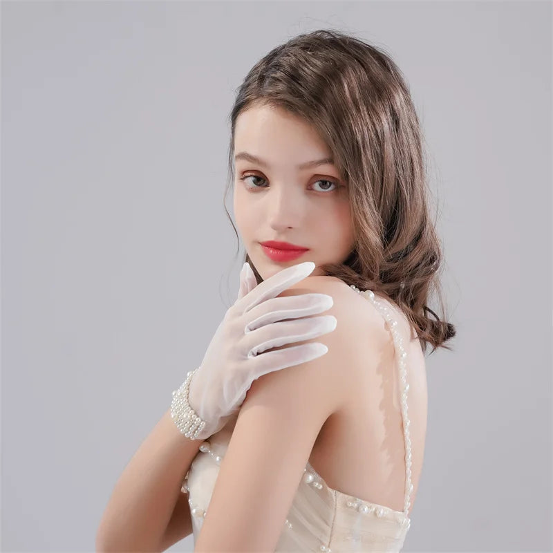 New Original Vintage Gloves Hepburn Black Satin Thin Bowknot Stage Banquet Bride Accessories