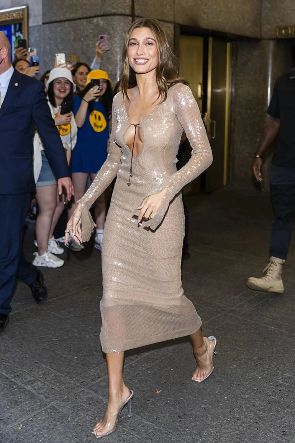 STOCK New Autumn High Quality Sparkling Sequins Sexy V-Neck Hollow Out Aklen Length Dress Fashion Woman Evening Party Outfit