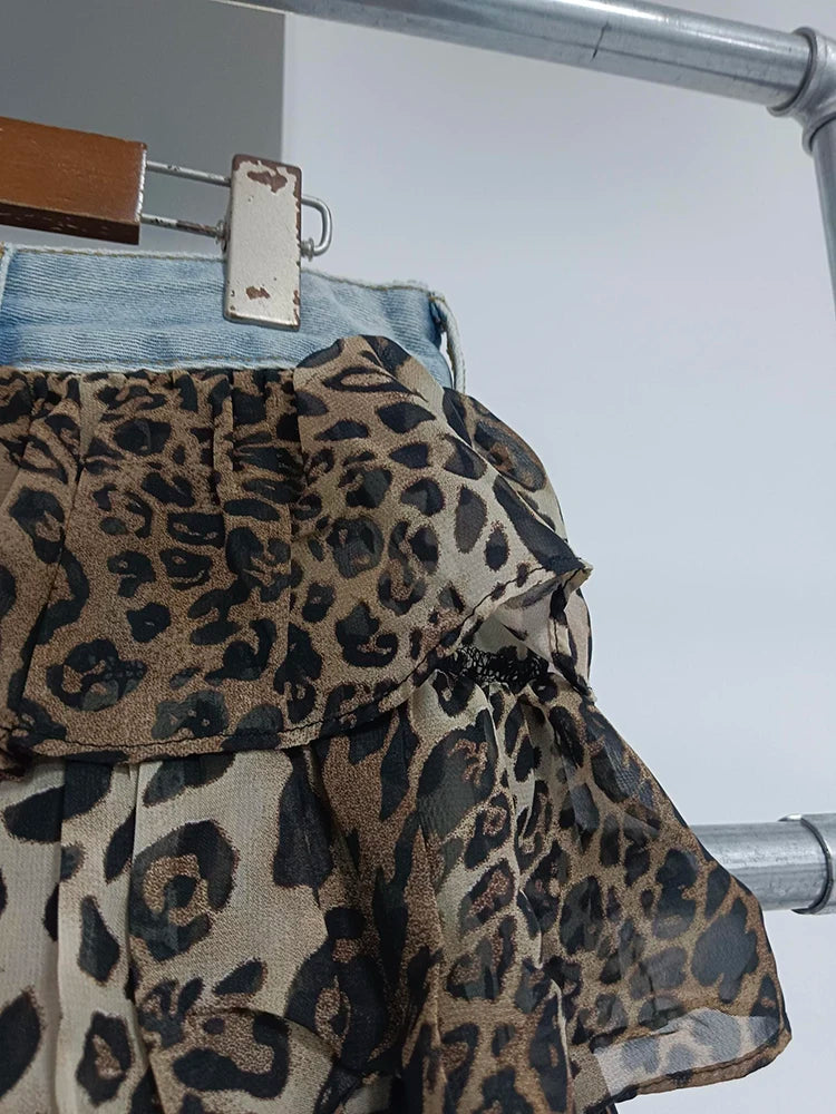 TWOTWINSTYLE Colorblock Designer Short Jeans For Women High Waist Spliced Denim Asymmetrical Designer Trousers Female Fashion