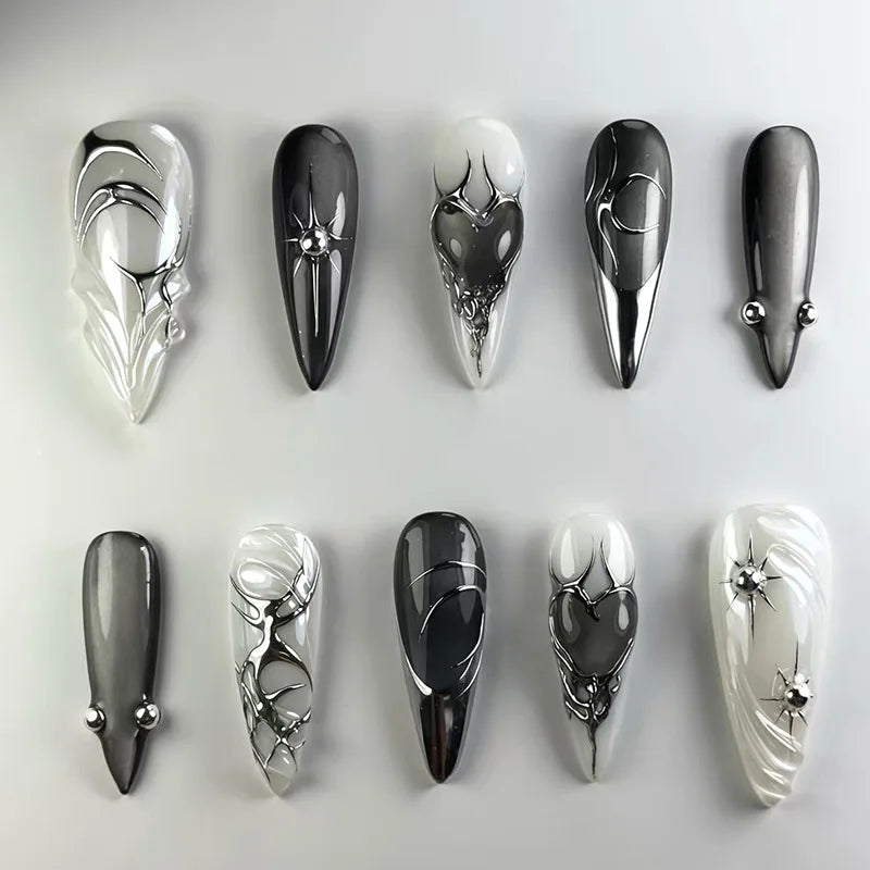 24pcs Black Cat's Eye Press on Nails Finished Ins Wearable False Nail Sets Love Design Stick on Nails Stilettos Fake Nail Tips