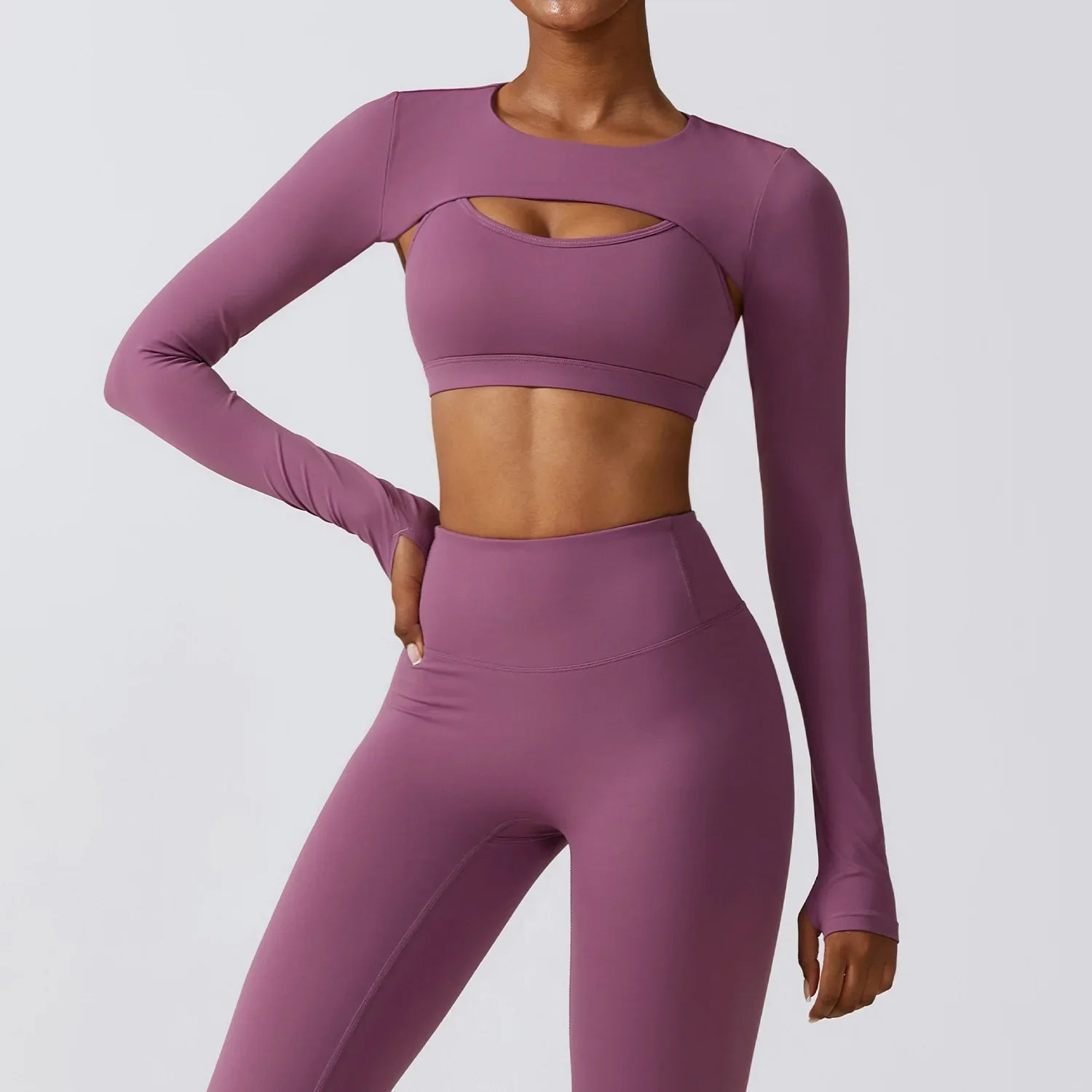 Outfitting Sports Camisole Long Sleeved Shawl Yoga Top Nude Fitness Top Gym Clothes Workout Push Ups Running Sports Smock West plum purple CHINA