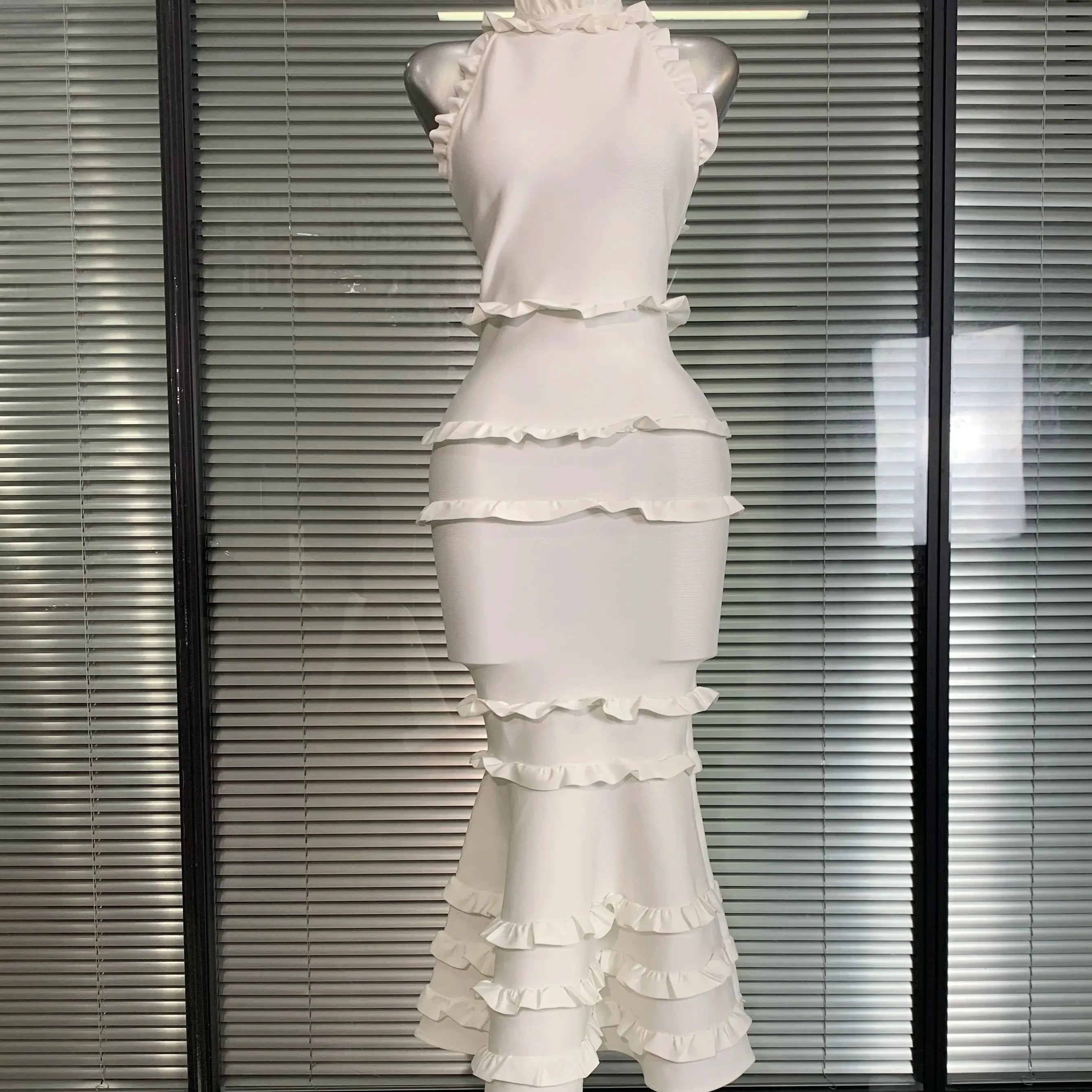 Summer New 2025 Sexy Women Tank White Bandage Dress Celebrity Knitted Elegant High Street Trumpet Bodycon Party Maxi Dress