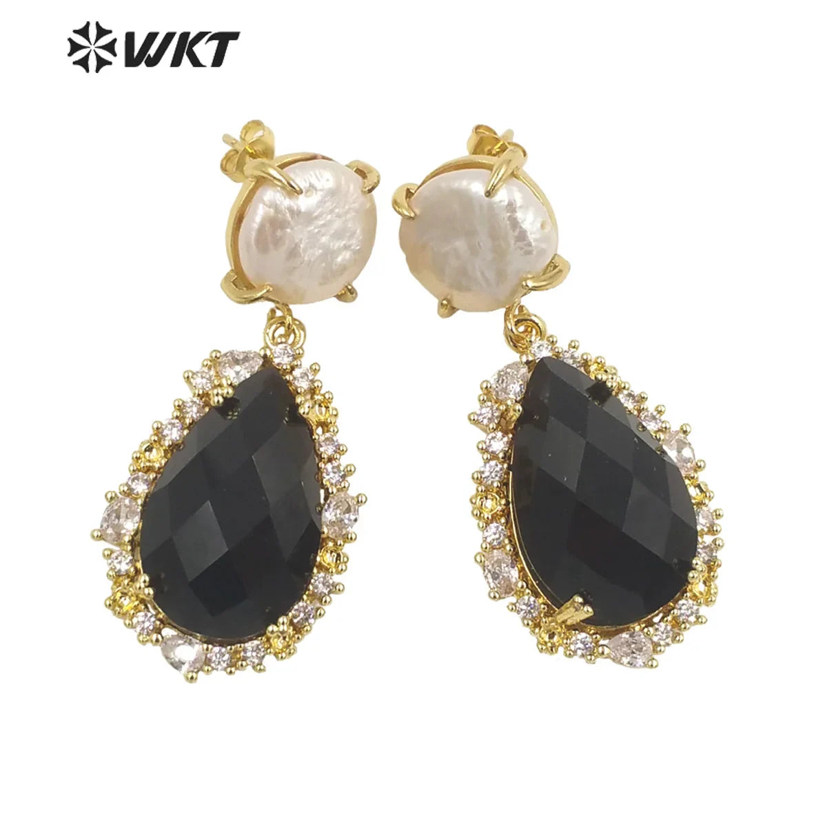 WKT-E698 WKT 2022 Elegant gift earrings new style gemstone gold-plated Earrings Retro party accessories jewelry trend new black obsidian
