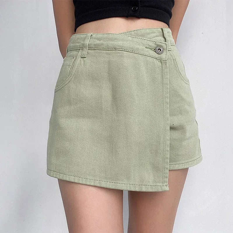 Irregular Denim Skirt for Women Slim High-waisted A-line Jeans Skirt Shorts Fashion Vintage Streetwear Y2k Clothing Female green