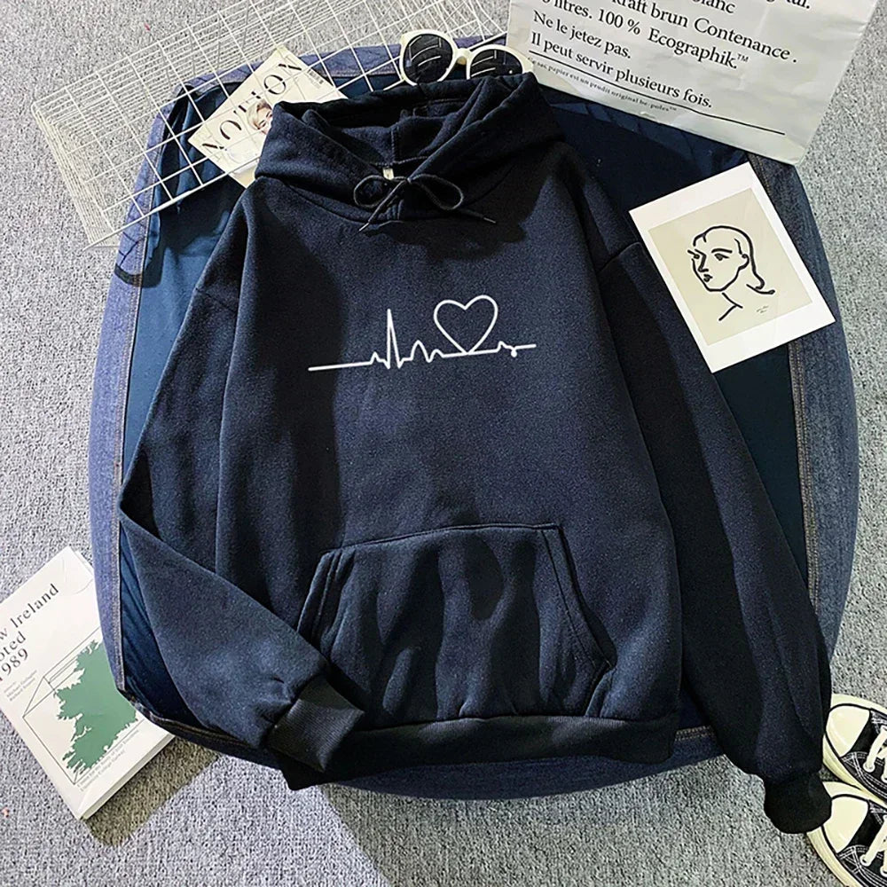 Autumn Winter Women Fleece Hoodies Thick Warm Female Long Sleeve Hooded Sweatshirts Casual Print Lady Loose Pullover Tops black love velvet