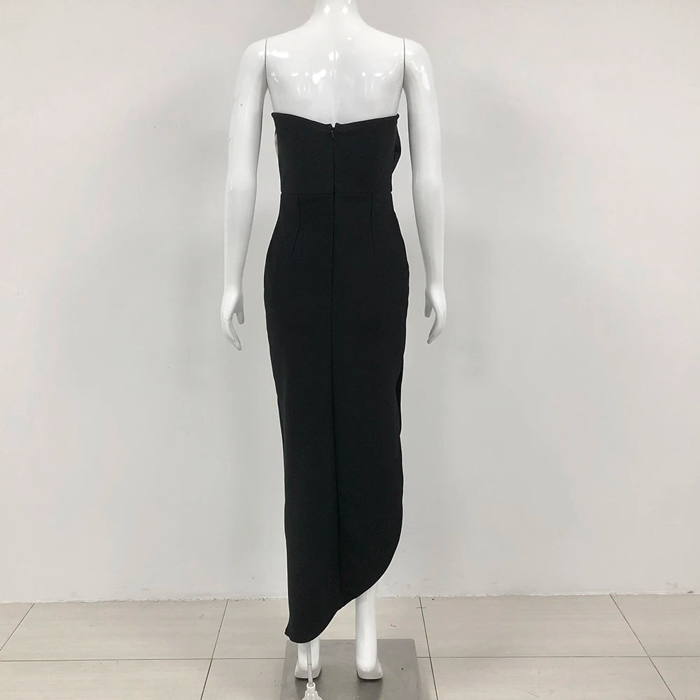 Vestido longo preto feminino, sexy, tomara que caia, com estampa floral grande, colado ao corpo, para comemoração de aniversário, festa de formatura