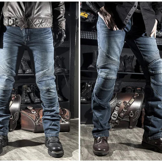 Classic Black Blue Motorcycle Riding Jeans with Knee Hip Pads Motocross Racing Pants Motorbike Cycling Trousers Protective Pants Blue