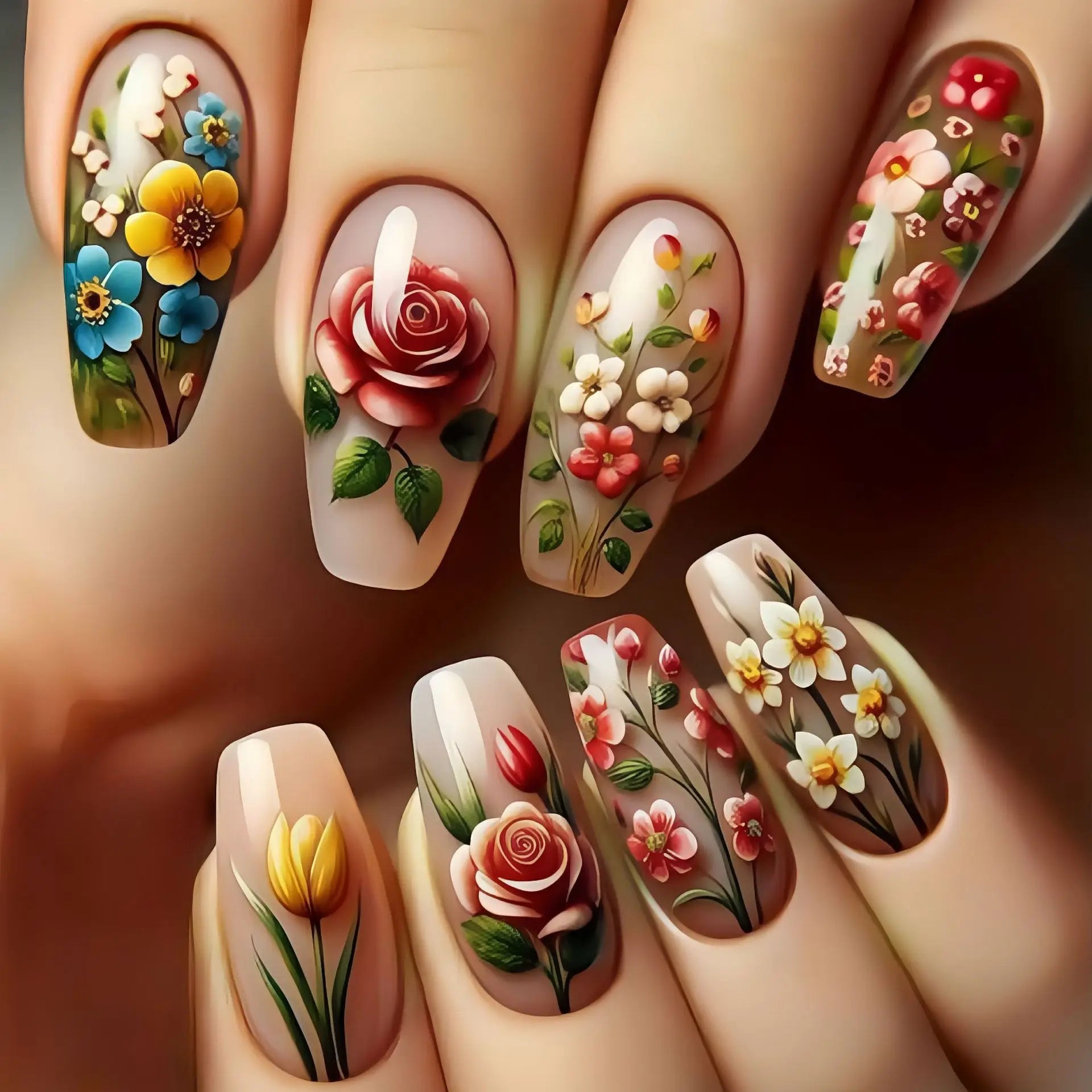 24Pcs Short Press on Nails Dark Red Black Mystical Valentine Design Ballet Fake Nails with Rose Pattern Wearable False Nail Art