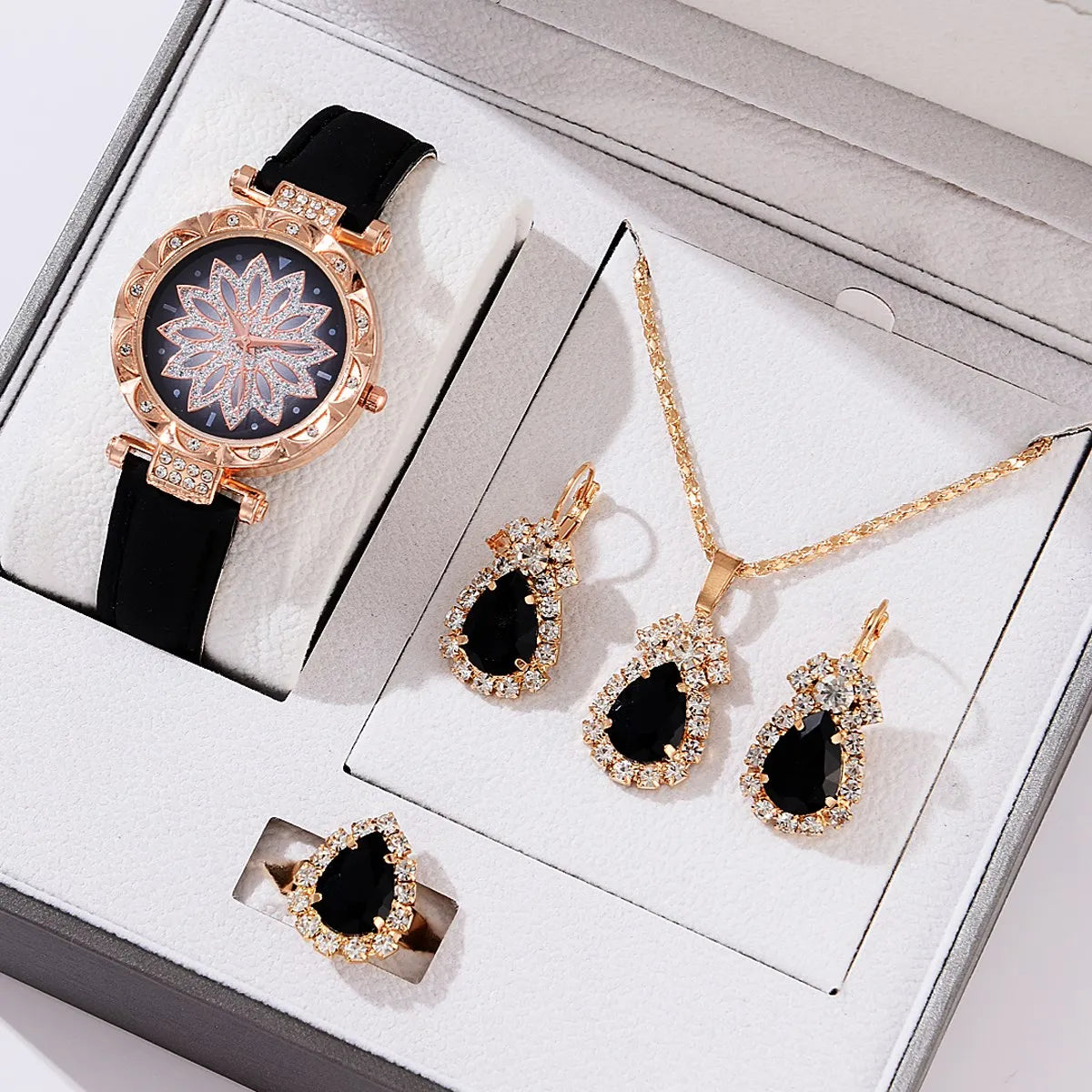 5pcs Set Watches Women Leather Band Ladies Watch Simple Casual Women's Analog WristWatch Bracelet Gift Montre Femme 5pcs set black