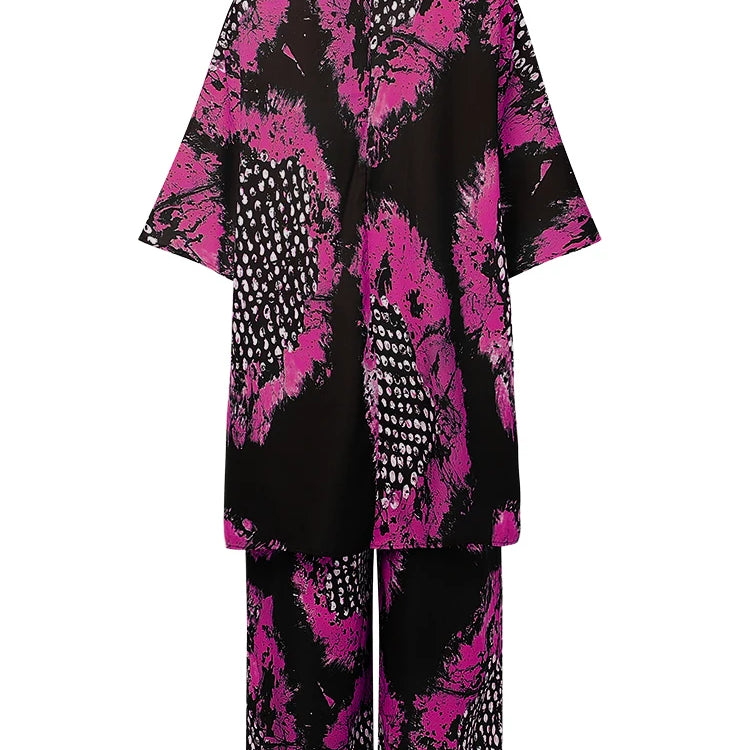 Plus Size 5XL VONDA Women Vintage Pant Sets Print Long Top and Wide Leg Pants Casual Loose 2pcs Two-piece Summer Bohemian Outfit