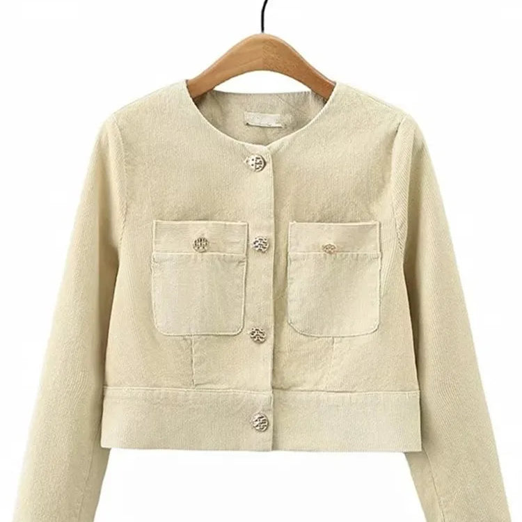 Plus Size Women's Clothing Spring And Autumn Suit Long-Sleeved Short Jacket In Corduroy Fabric And Knee Length Skirt Combination