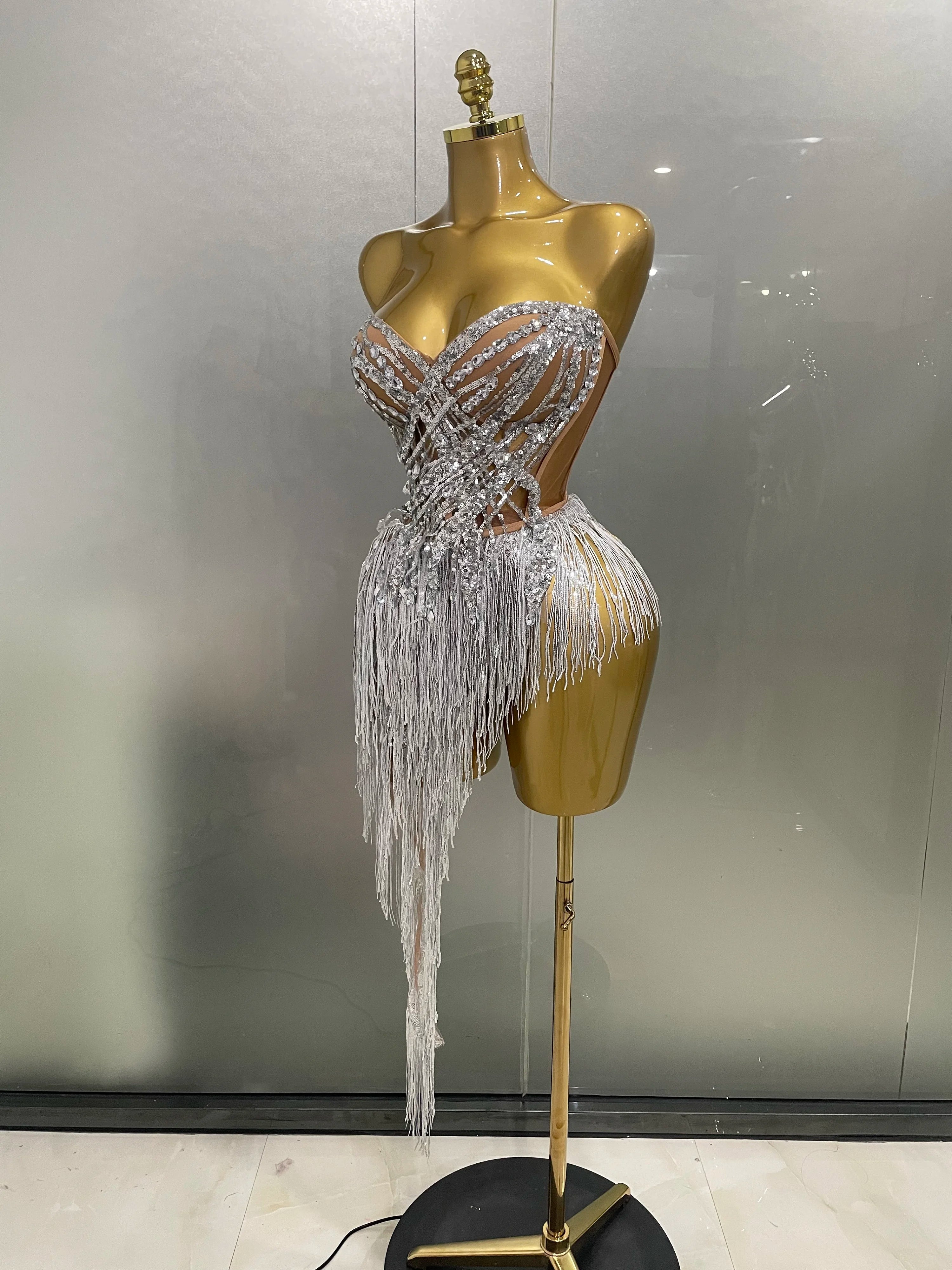 Conjunto de duas peças de minissaia sexy com lantejoulas e strass brilhantes 2025, para mulheres, para festa de aniversário, boate e palco