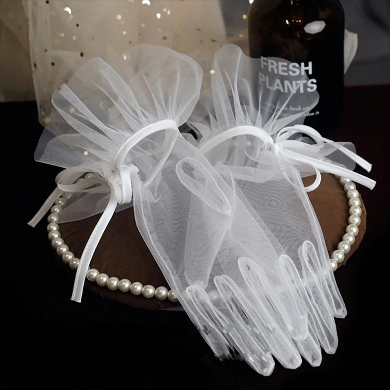 Bridal Wedding Dress Lace Gloves Wedding Open Finger Gloves White Lace Medium Length Slim Wedding Gloves Simple Brown