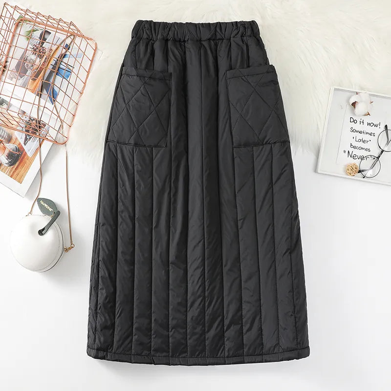 Women'S Skirts Fashion Winter High Waist Skirt New Windproof And Warm Zipper Down Cotton Skirt Large Size Black Skirt Photo Color