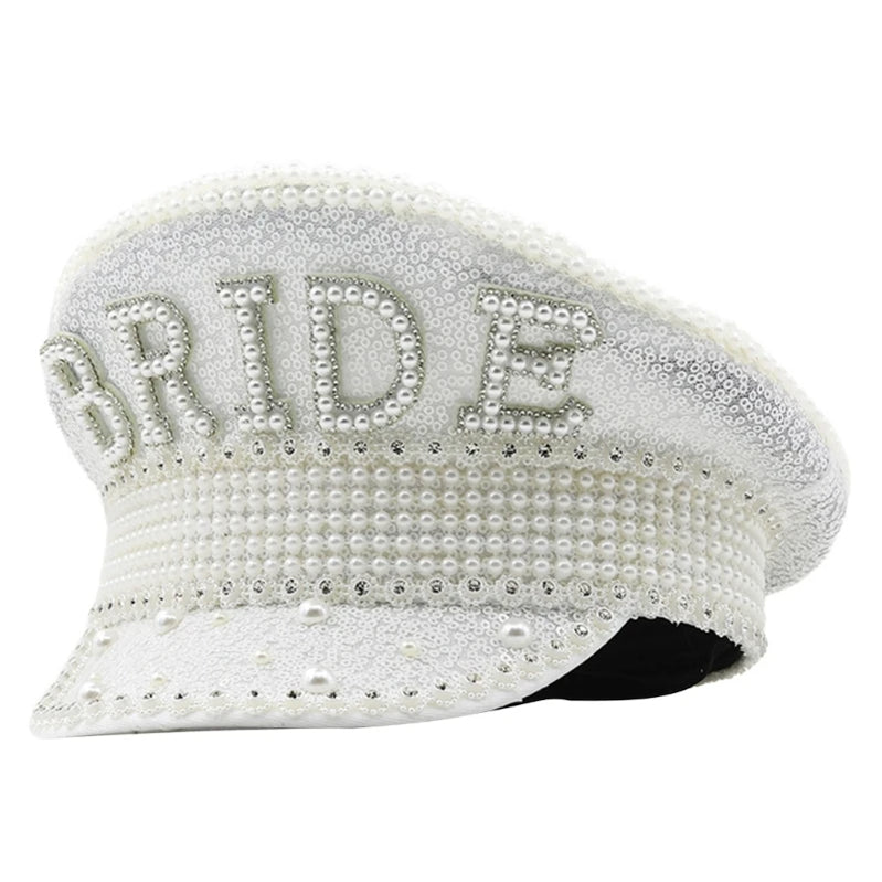 Rhinestones Bridal Hat for Wedding Glittering Fedora Sequin Hat Novelty-Party Hat Holiday Captain Hat for Bridal Shower 56 60cm 6